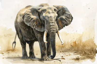 Watercolor Illustration Of An African Elephant