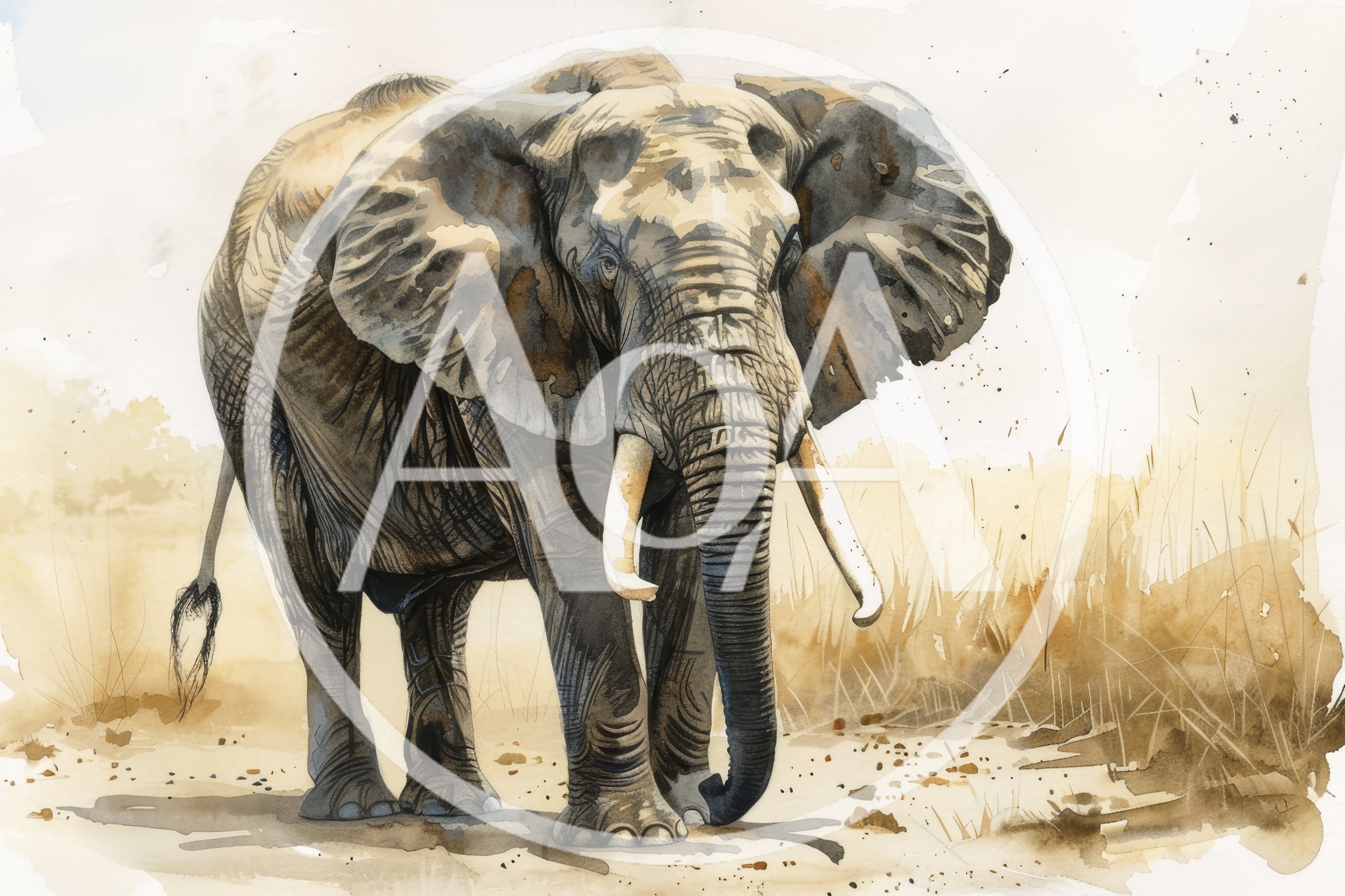 Watercolor Illustration Of An African Elephant