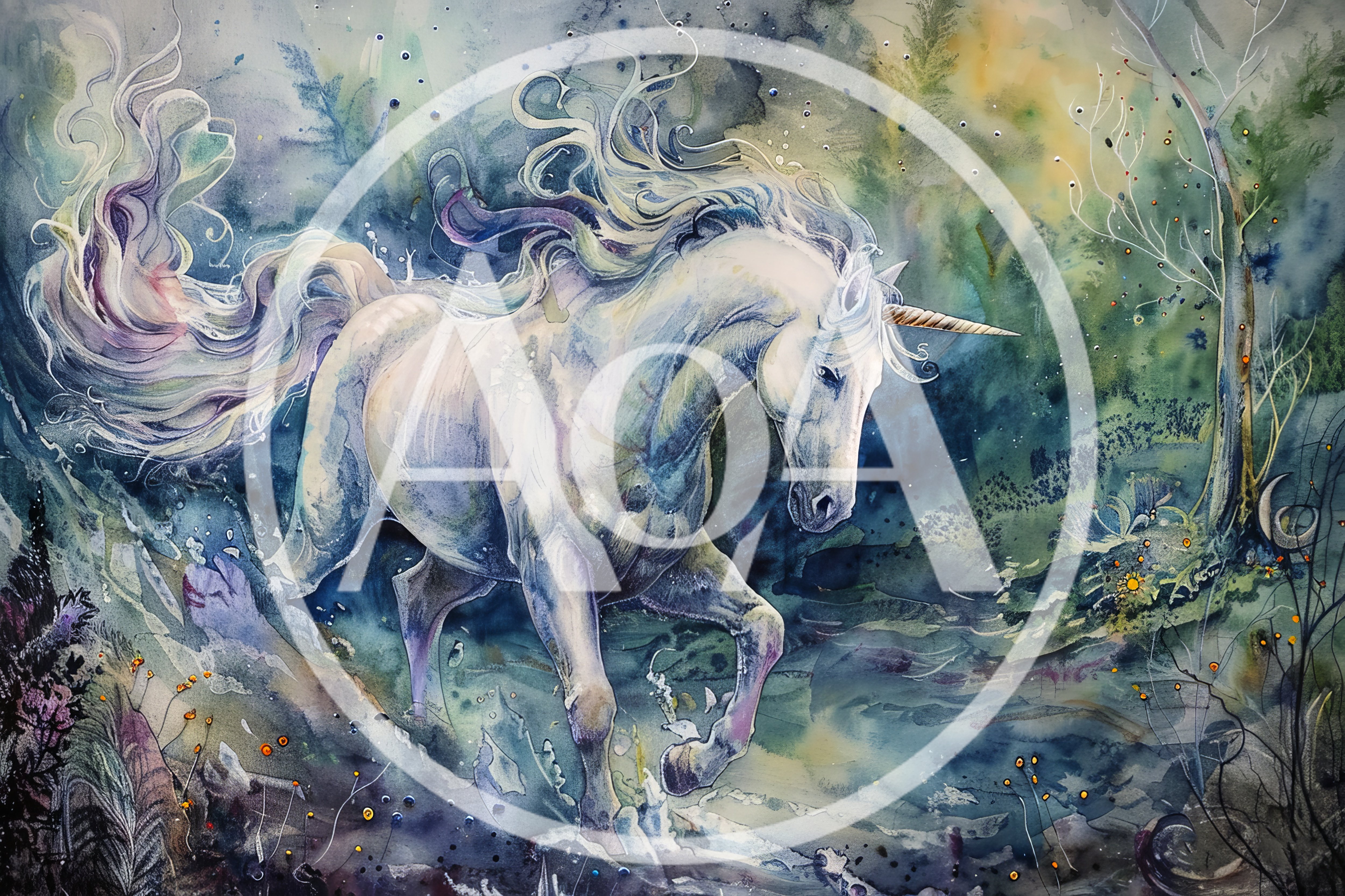 Watercolor Illustration Of A Majestic White Unicorn