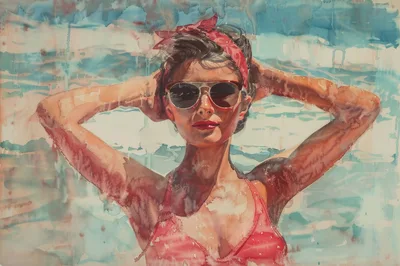Watercolor Illustration Of A Woman In A Bikini