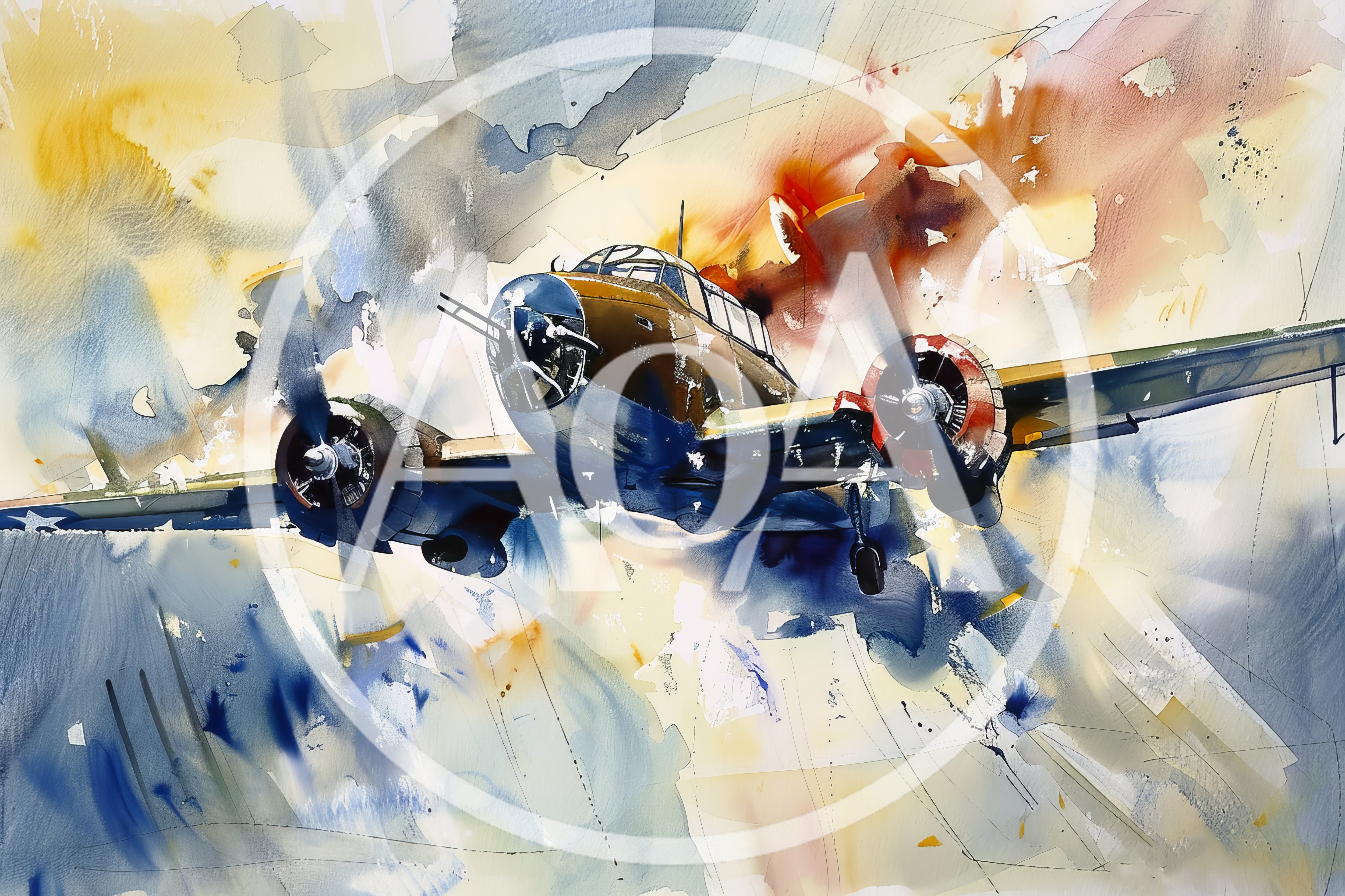 Watercolor Painting Of A Vintage World War II Bomber