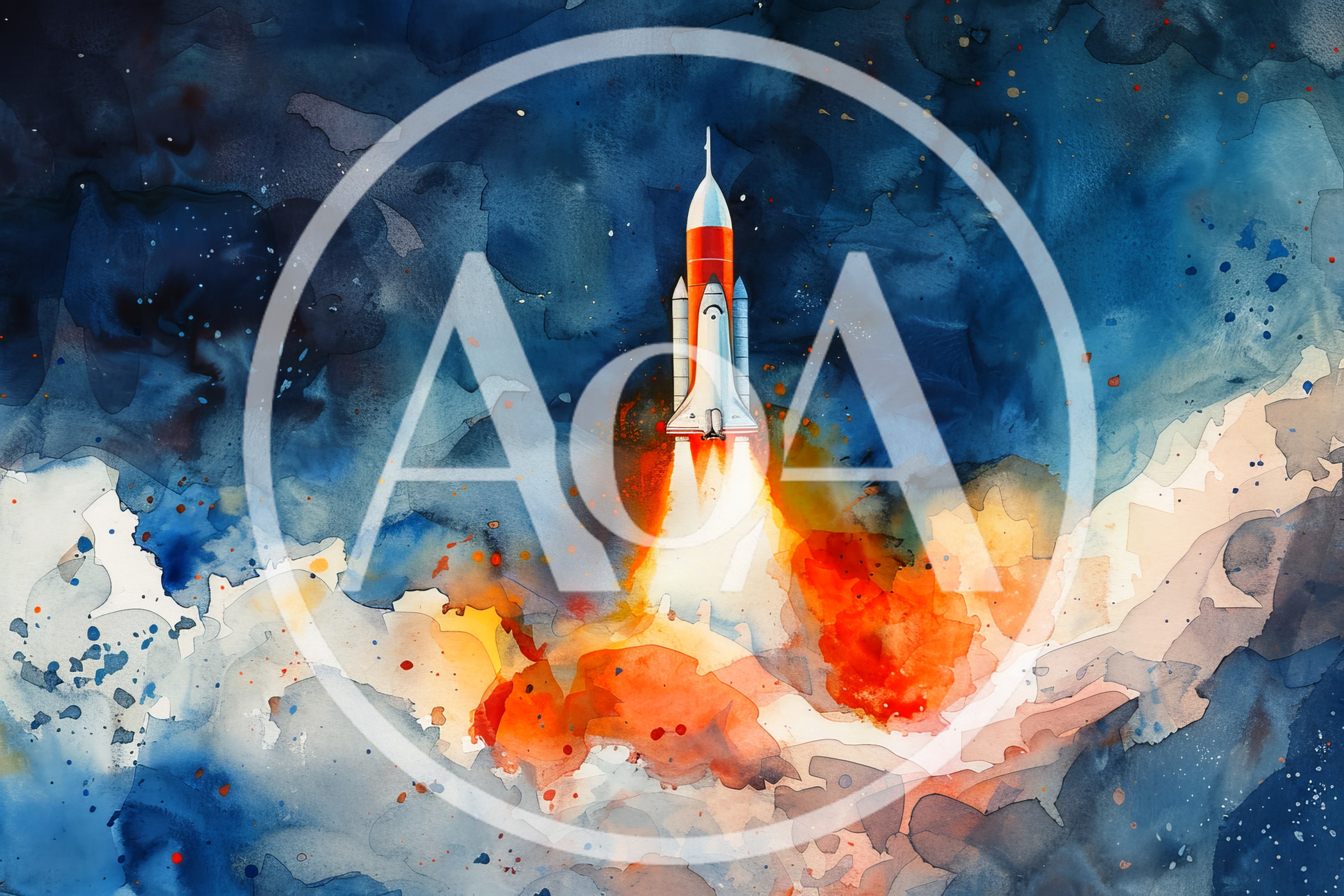 Watercolor Illustration Of A Space Shuttle Launch