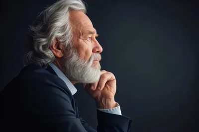 Thoughtful Elderly Businessman In Suit Profile Portrait