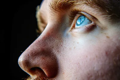 Extreme Close Up Of A Man With Blue Eyes