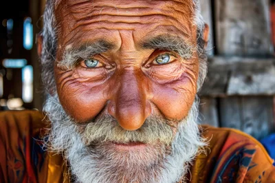 Close Up Portrait Of An Elderly Man With Blue Eyes