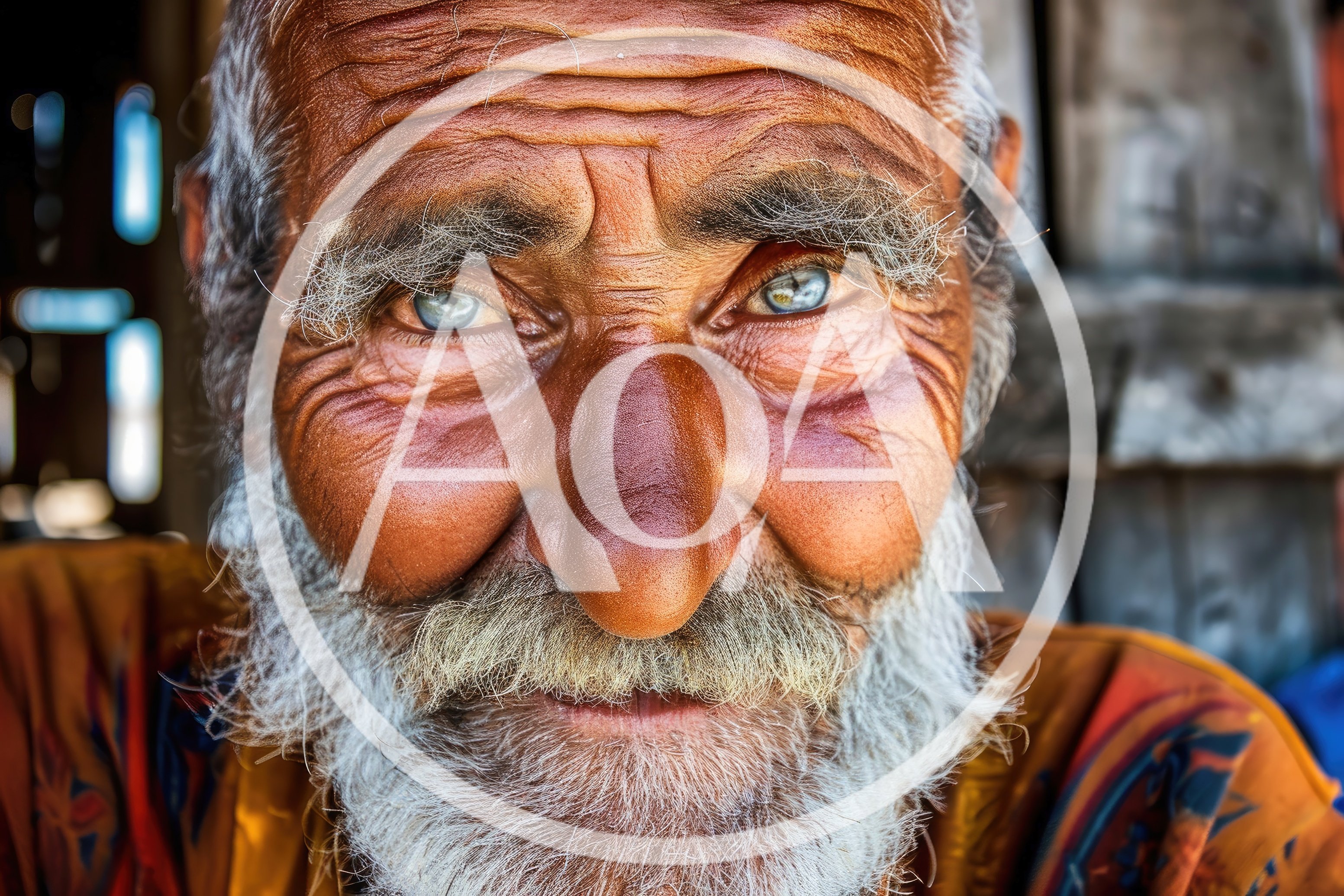 Close Up Portrait Of An Elderly Man With Blue Eyes