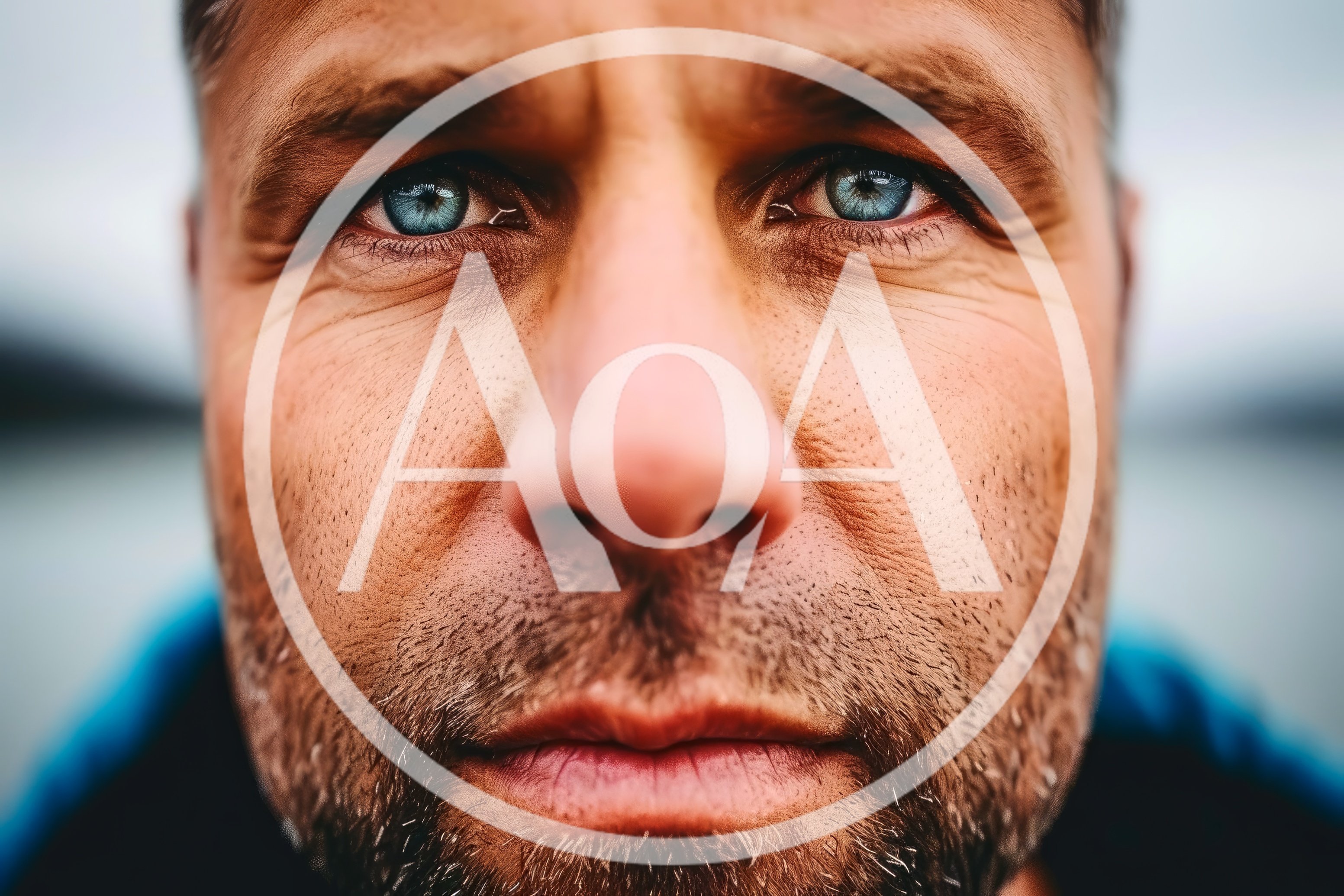 Close Up Portrait Of A Man With Blue Eyes