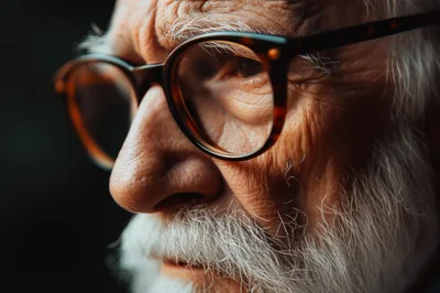 Close Up Portrait Of An Elderly Man With Glasses