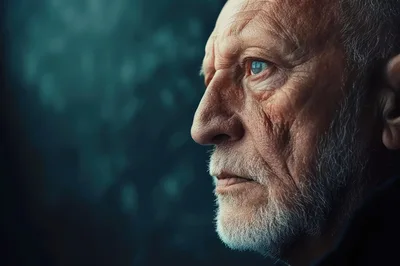 Profile Portrait Of An Elderly Man With Deep Wrinkles