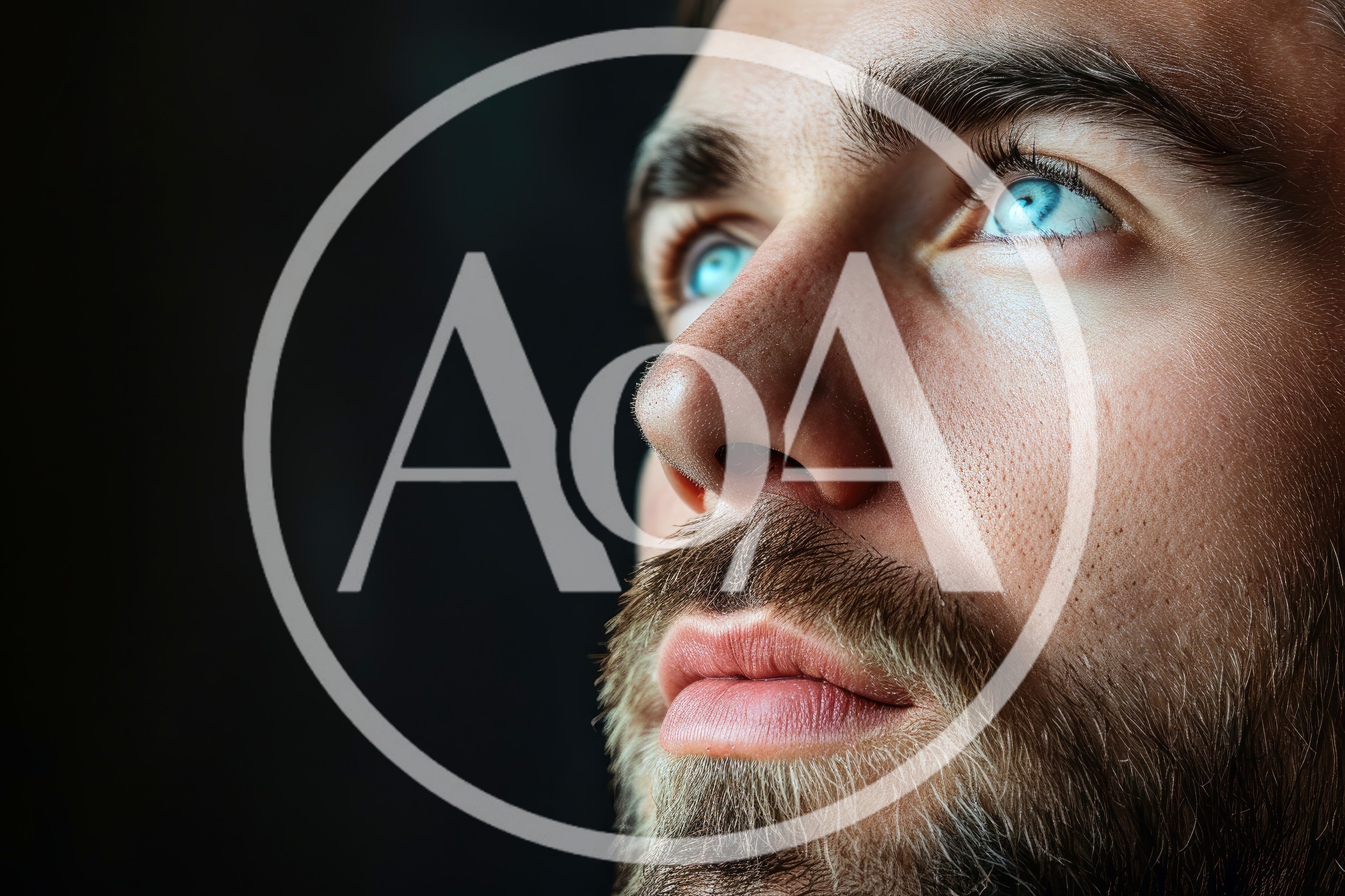 Close Up Portrait Of A Man With Bright Blue Eyes