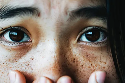 Close Up Portrait Of A Young Person With Freckles