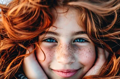 Close Up Portrait Of A Young Girl With Red Hair
