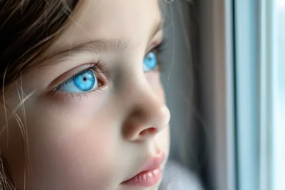 Close Up Portrait Of A Young Girl With Blue Eyes