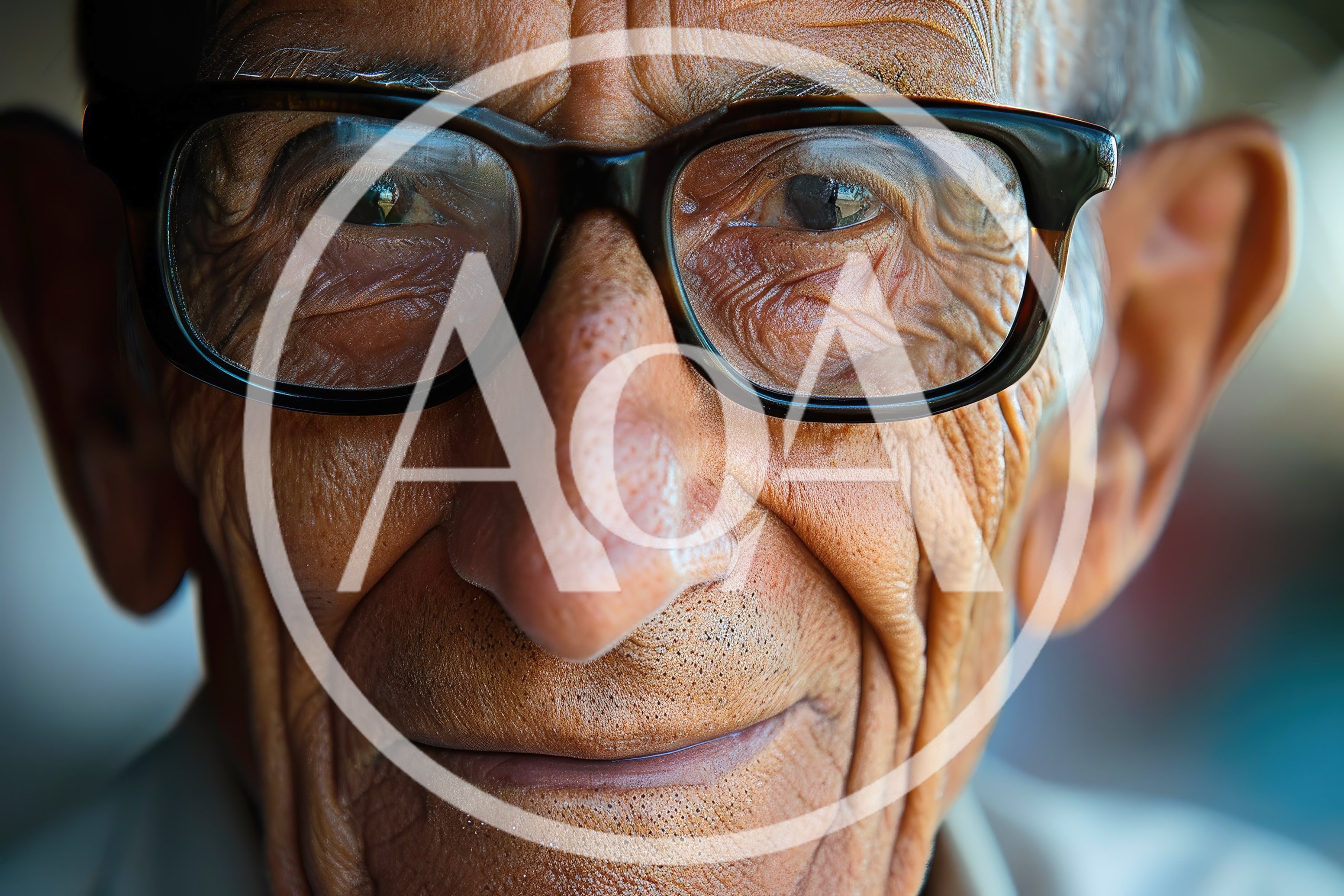 Close Up Portrait Of An Elderly Man Wearing Glasses