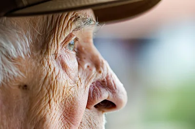 Extreme Close Up Of An Elderly Man Profile