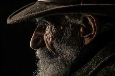 Profile Portrait Of An Elderly Man With A Beard