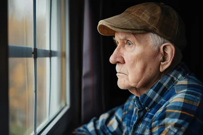 Elderly Man Looking Out A Window