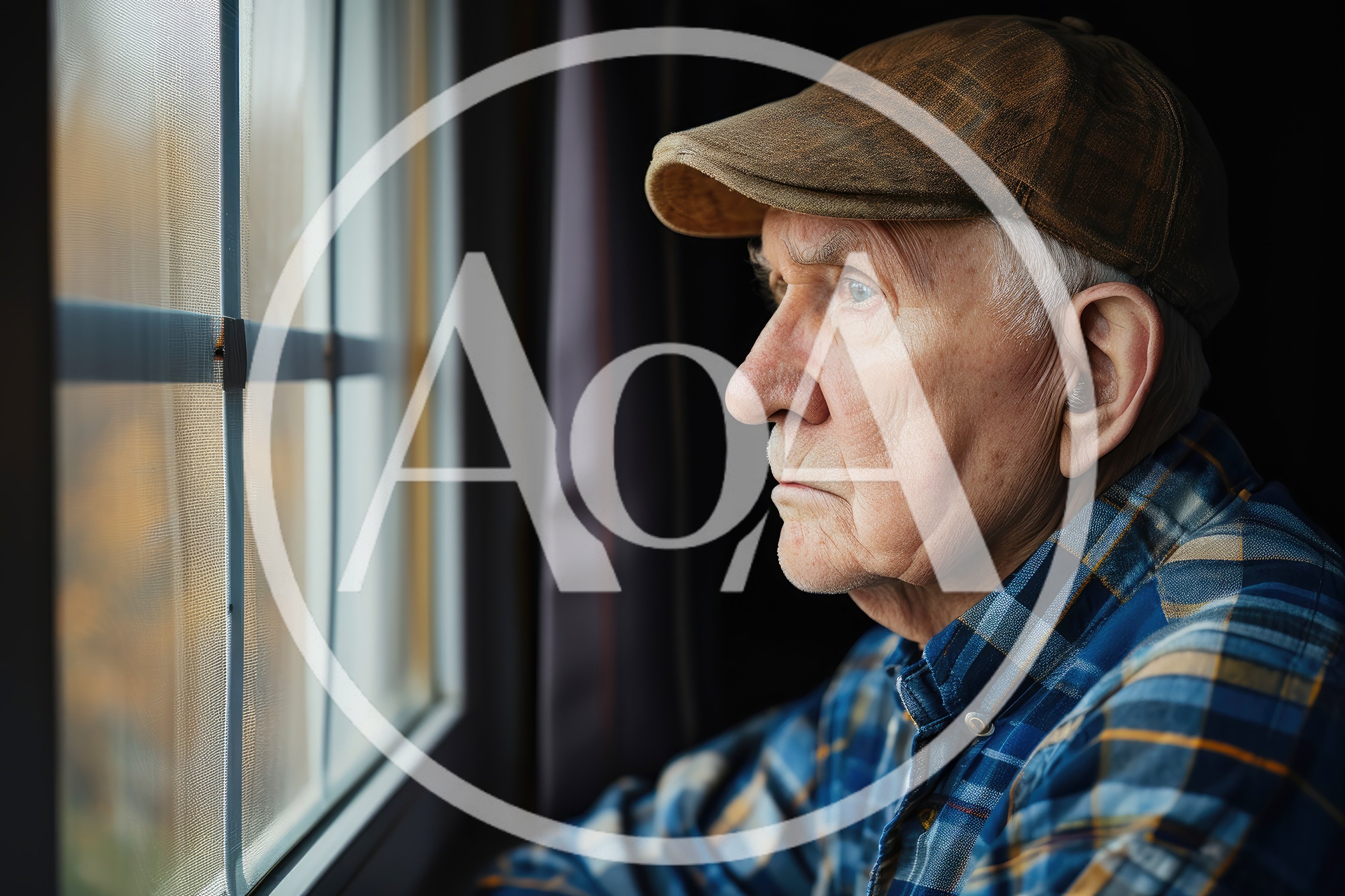 Elderly Man Looking Out A Window