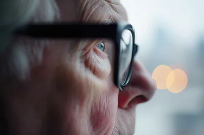 Close Up Profile Of An Elderly Person Wearing Glasses