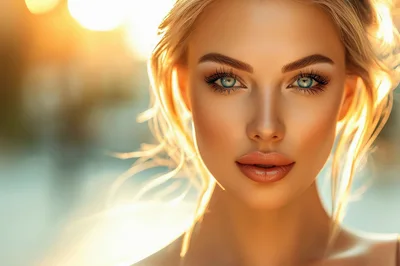 Portrait Of A Beautiful Woman With Golden Hour Lighting