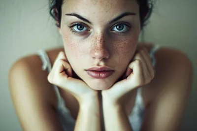 Portrait Of A Young Woman With Freckles