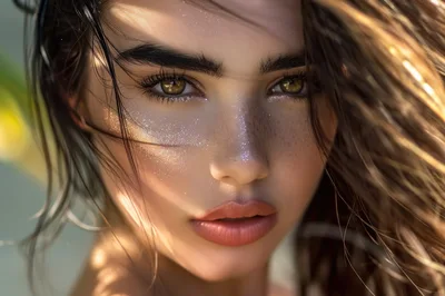 Close Up Portrait Of A Woman With Glitter Makeup