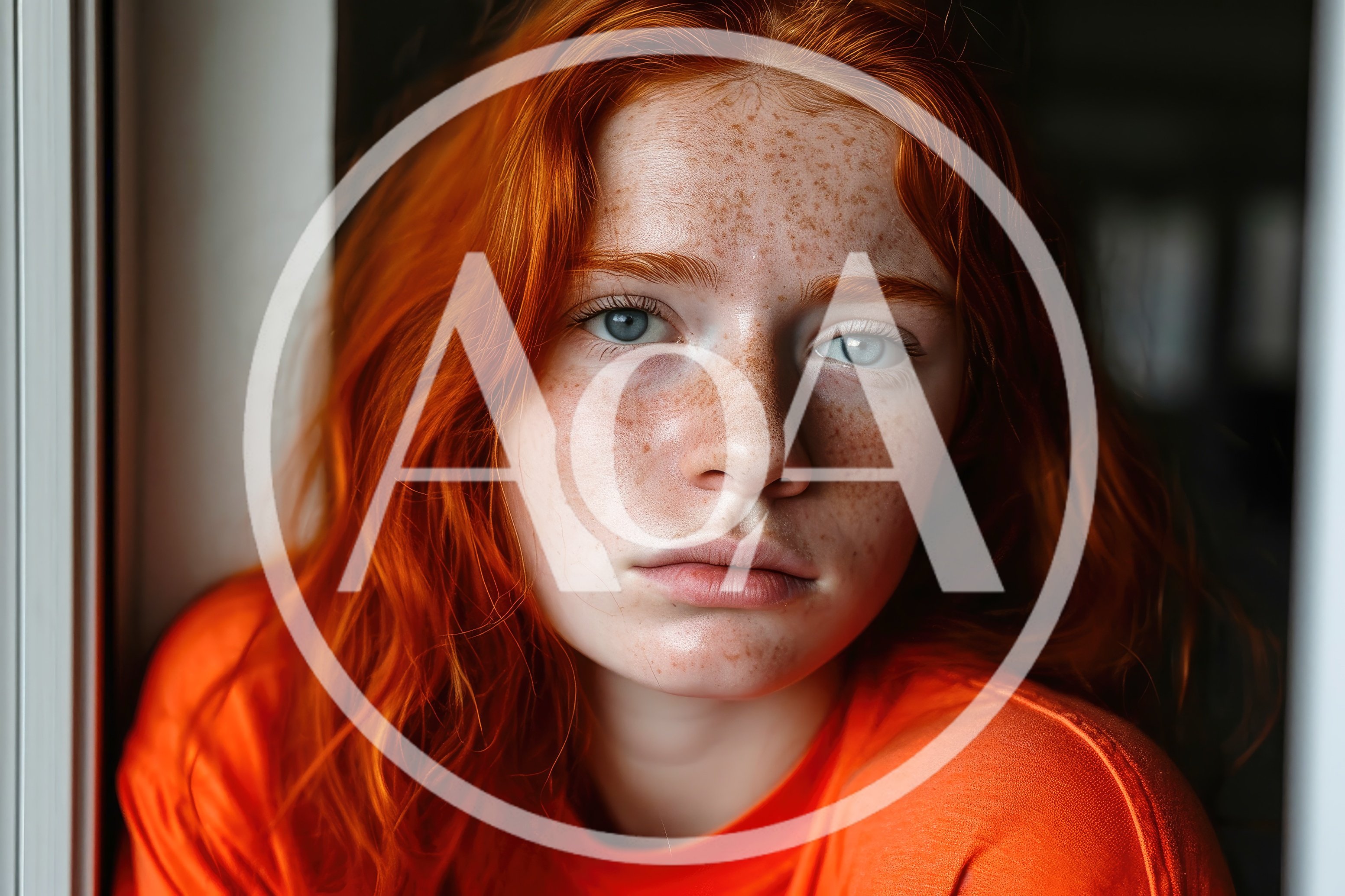 Portrait Of A Young Woman With Red Hair And Freckles