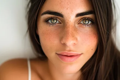 Close Up Portrait Of A Young Woman With Freckles