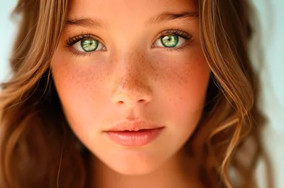 Close Up Portrait Of A Young Girl With Green Eyes