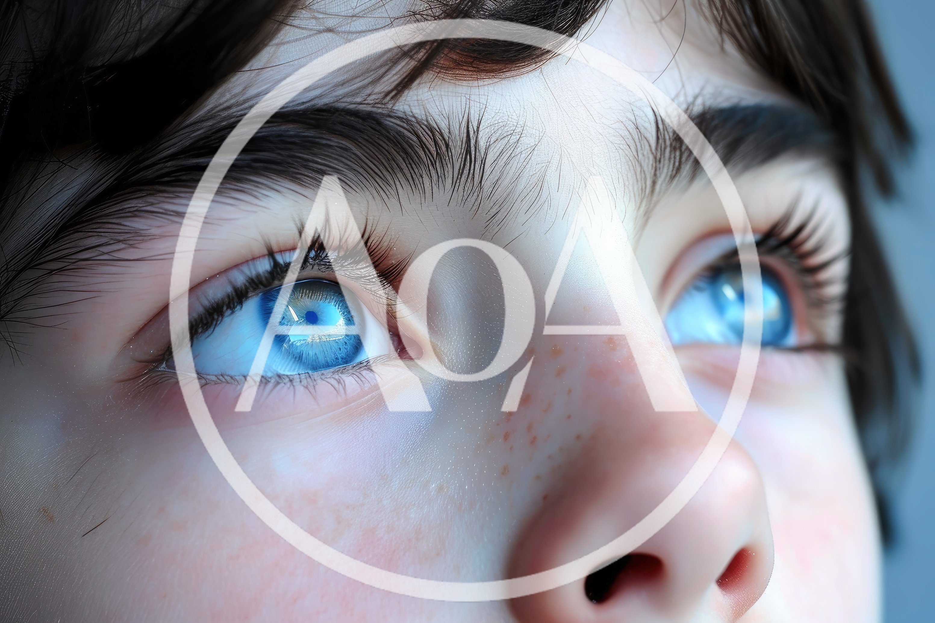 Close Up Portrait Of A Child With Bright Blue Eyes