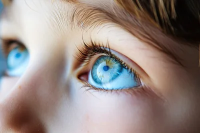 Extreme Close Up Of A Child's Bright Blue Eye