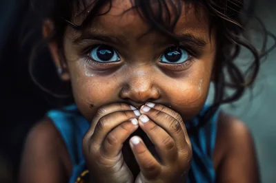 Close Up Portrait Of A Young Girl With Expressive Eyes