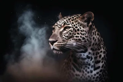 Majestic Leopard Portrait With Atmospheric Smoke Effect