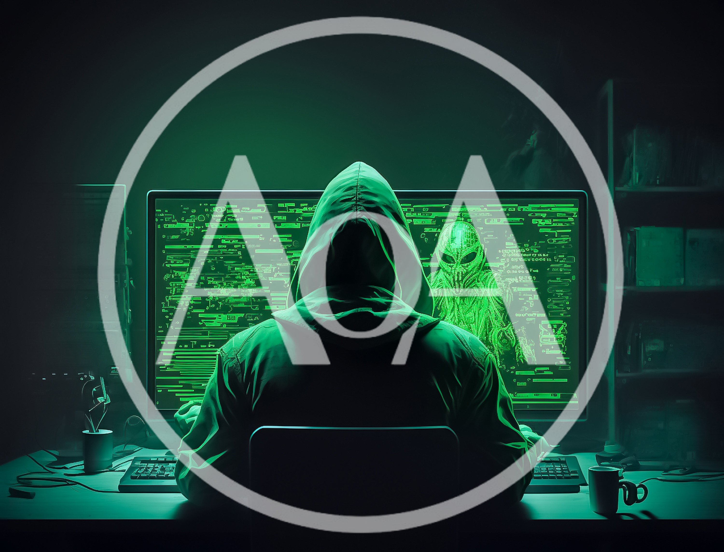 Hacker Working On Computer In Dark Room