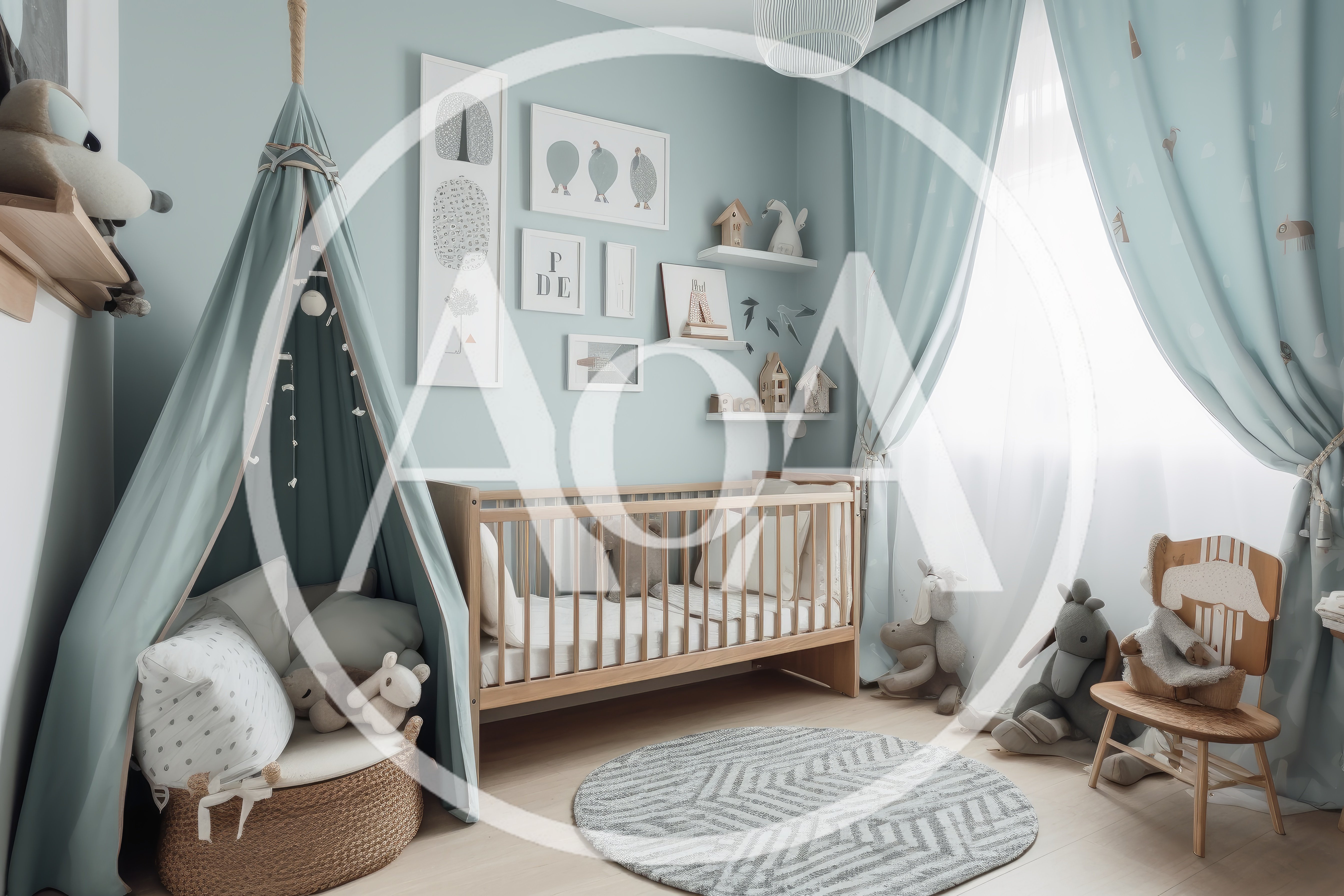 Cozy Nursery Room With Crib And Play Tent
