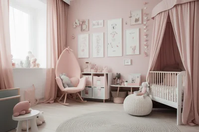 Cozy Pink Nursery Room With Crib And Rocking Chair