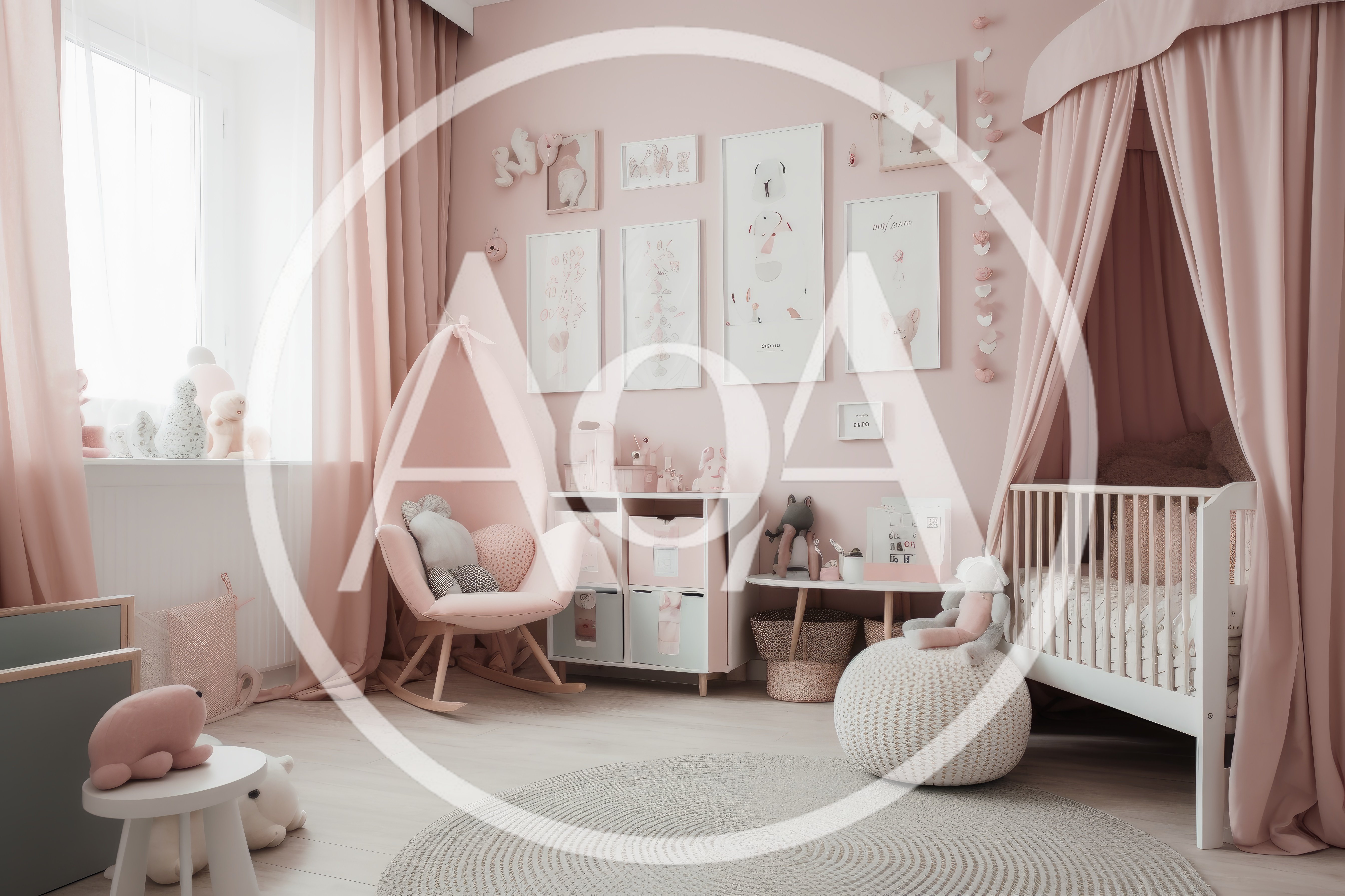 Cozy Pink Nursery Room With Crib And Rocking Chair