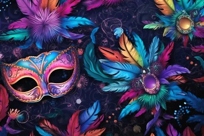 Vibrant Venetian Carnival Mask With Colorful Feathers