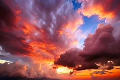 Dramatic Sunset Sky With Vibrant Orange And Purple Clouds