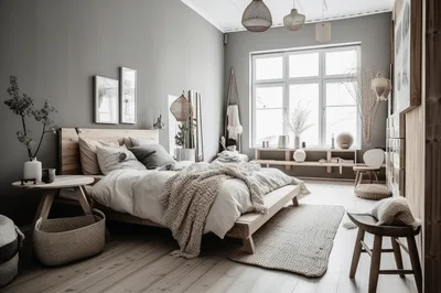 Modern Minimalist Bedroom Interior With Natural Wood Accents