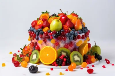 Fruit Topped Cake With Fresh Berries And Citrus