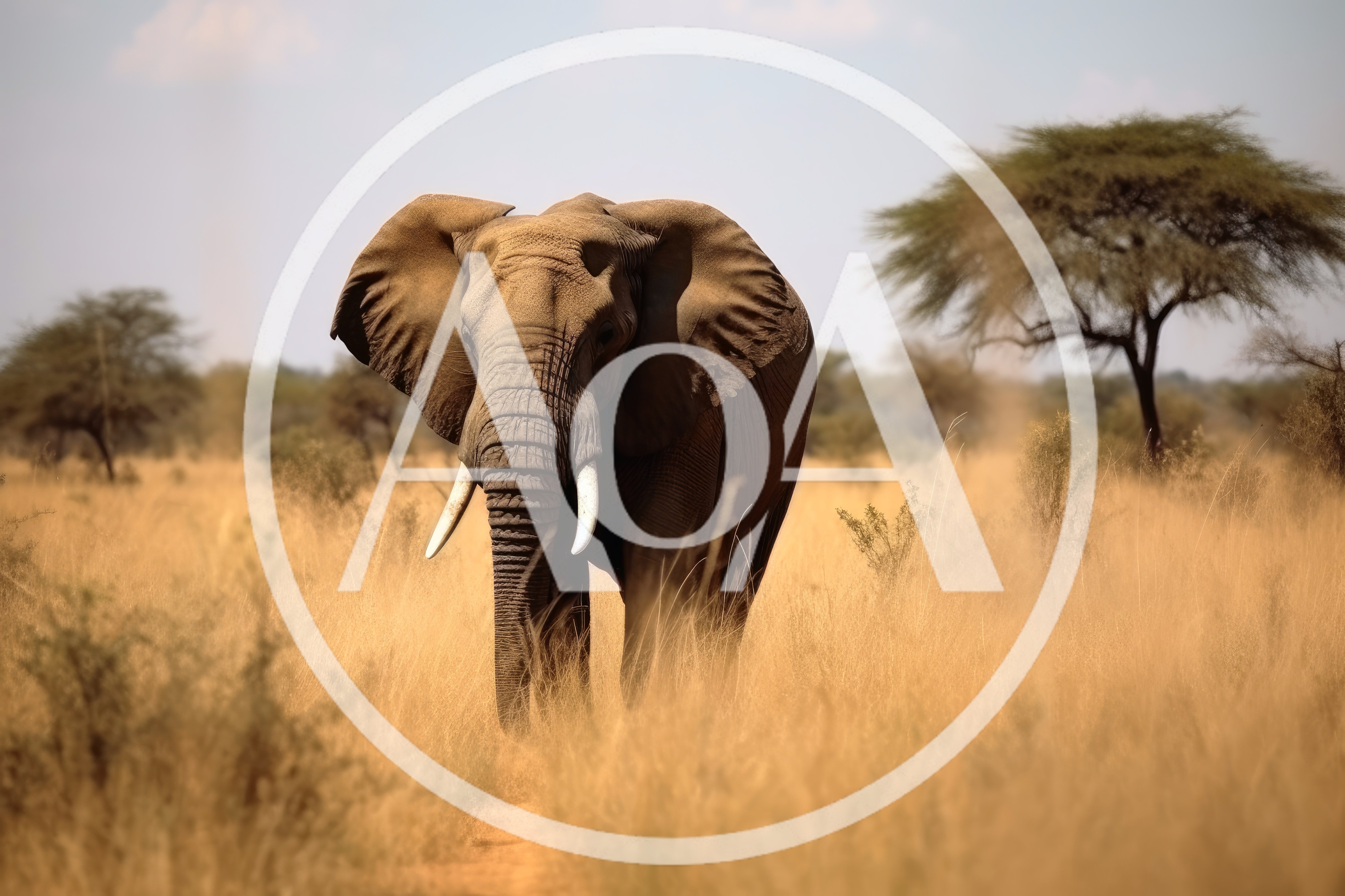 African Elephant Walking Through Dry Savanna Grassland