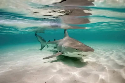 Blacktip Reef Shark Swimming In Shallow Tropical Waters