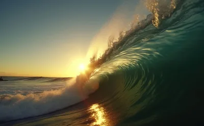 Golden Hour Ocean Wave Breaking At Sunset