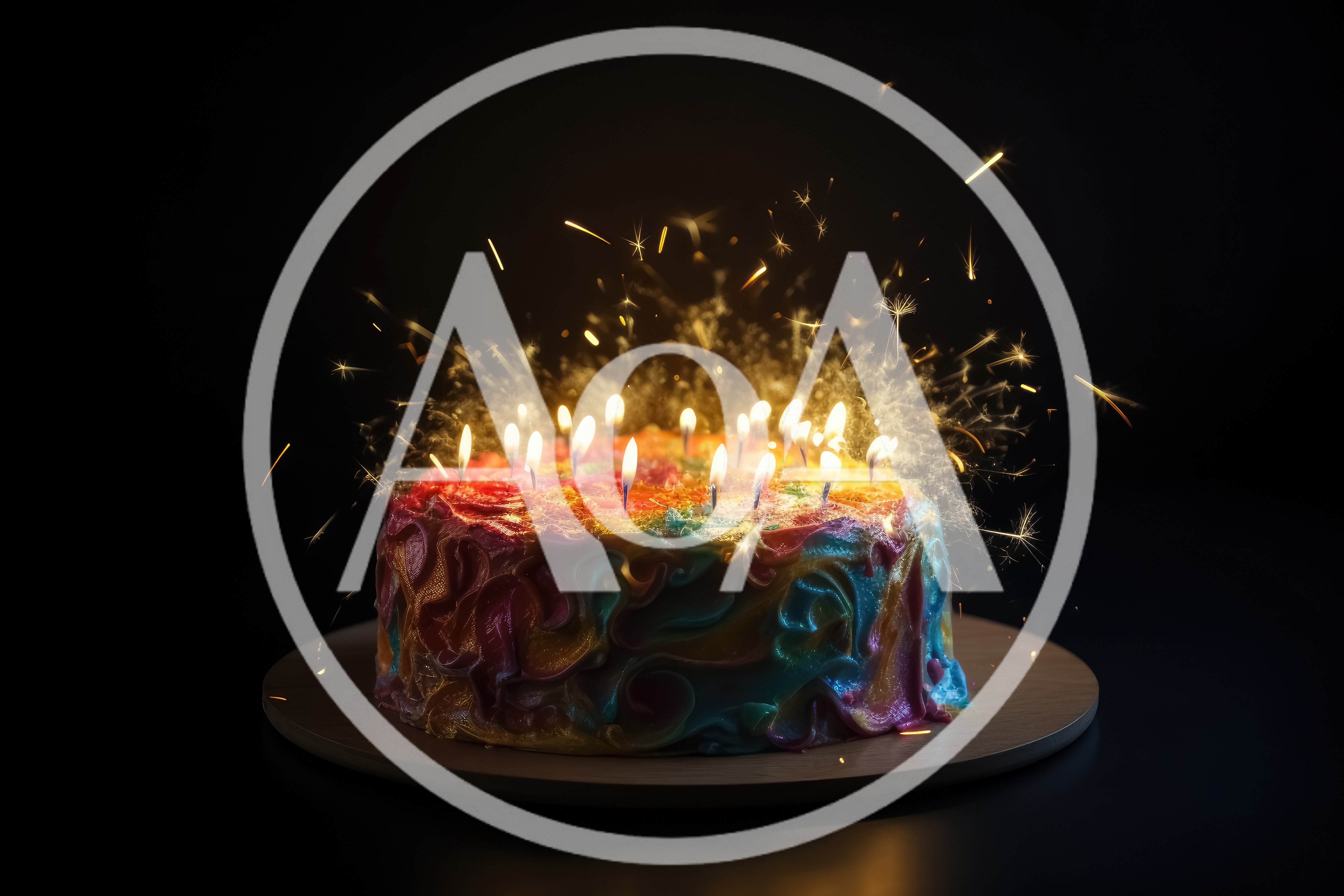 Colorful Birthday Cake With Lit Candles And Sparklers