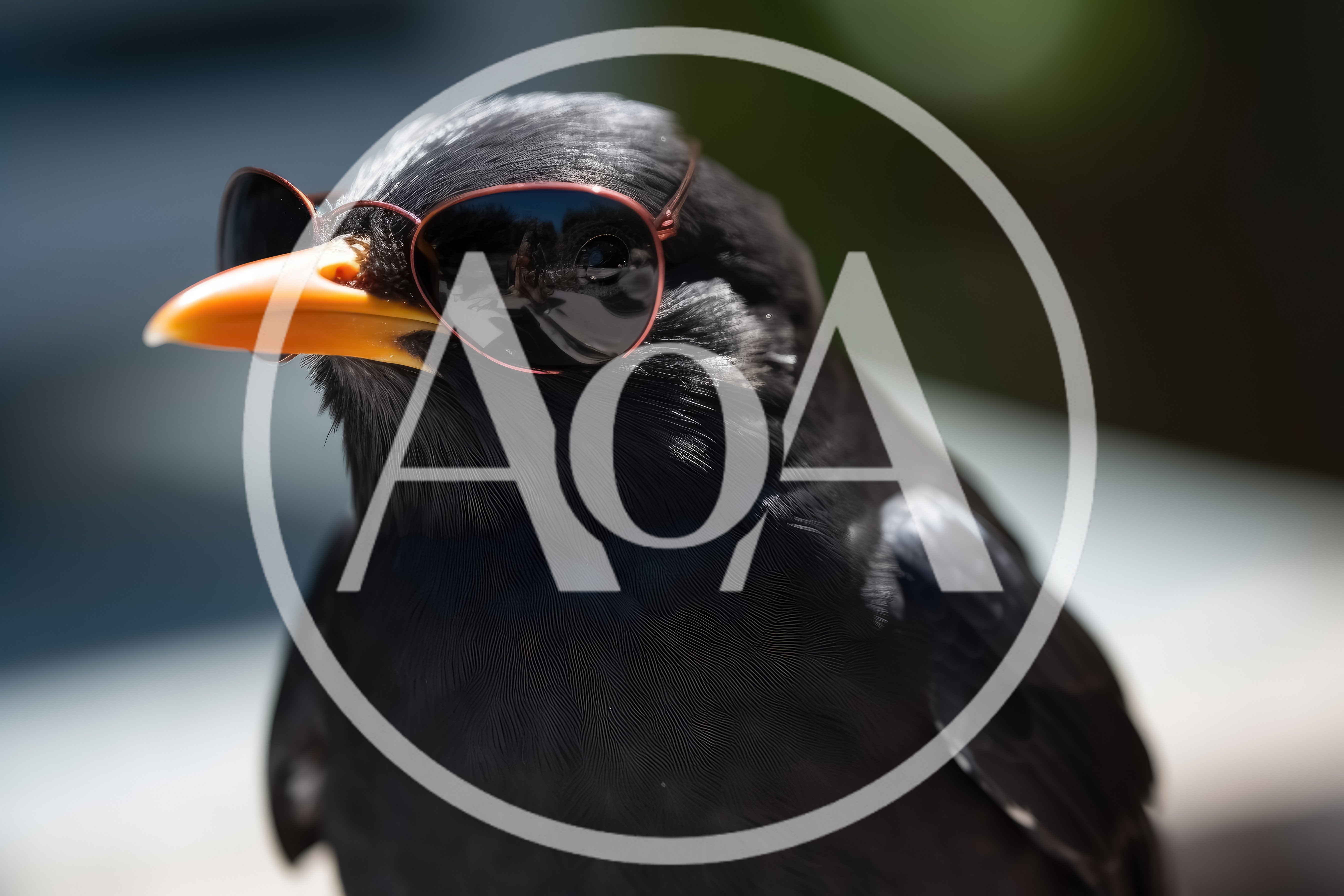 Common Myna Bird Wearing Miniature Sunglasses