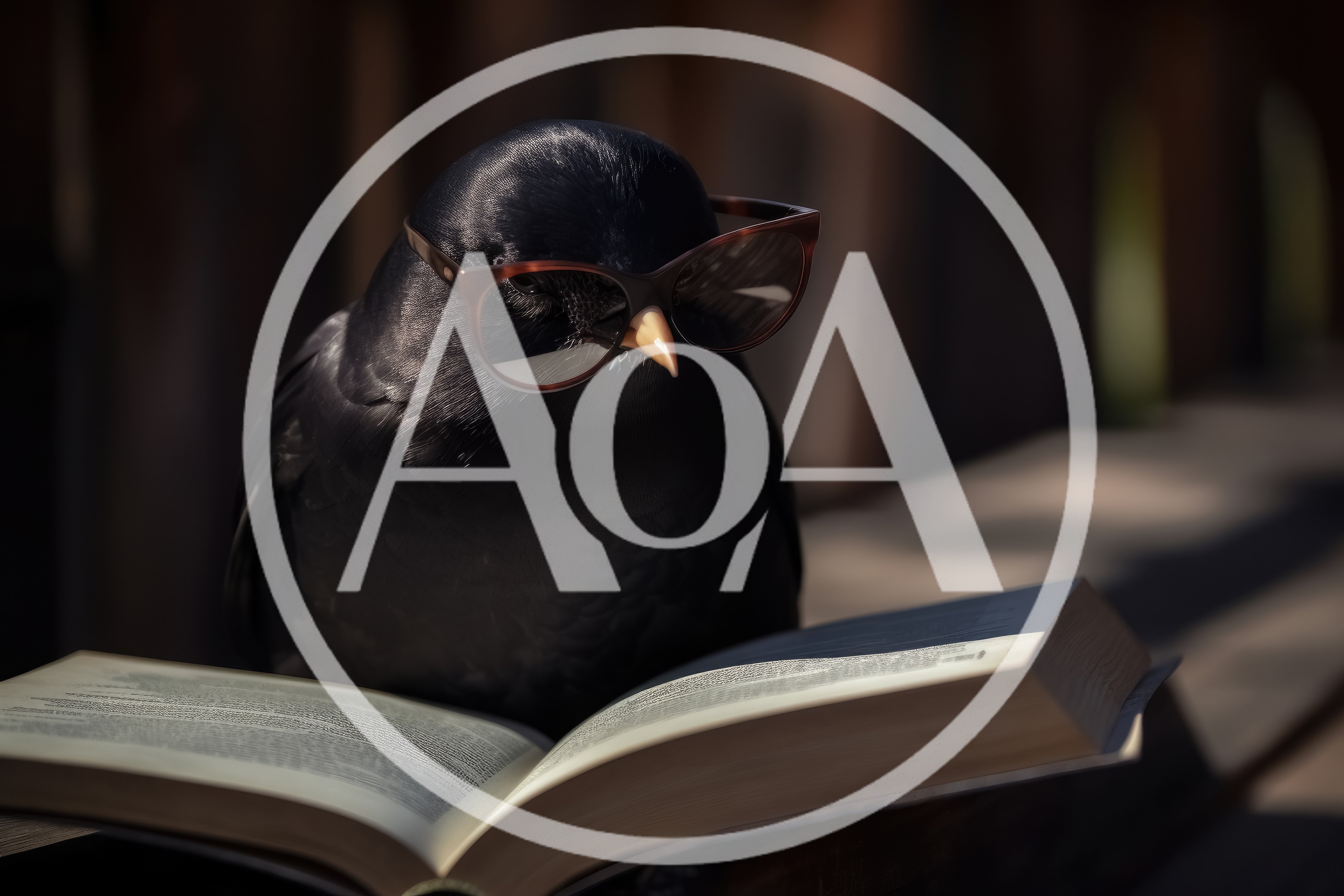 Black Bird Wearing Glasses Reading An Open Book
