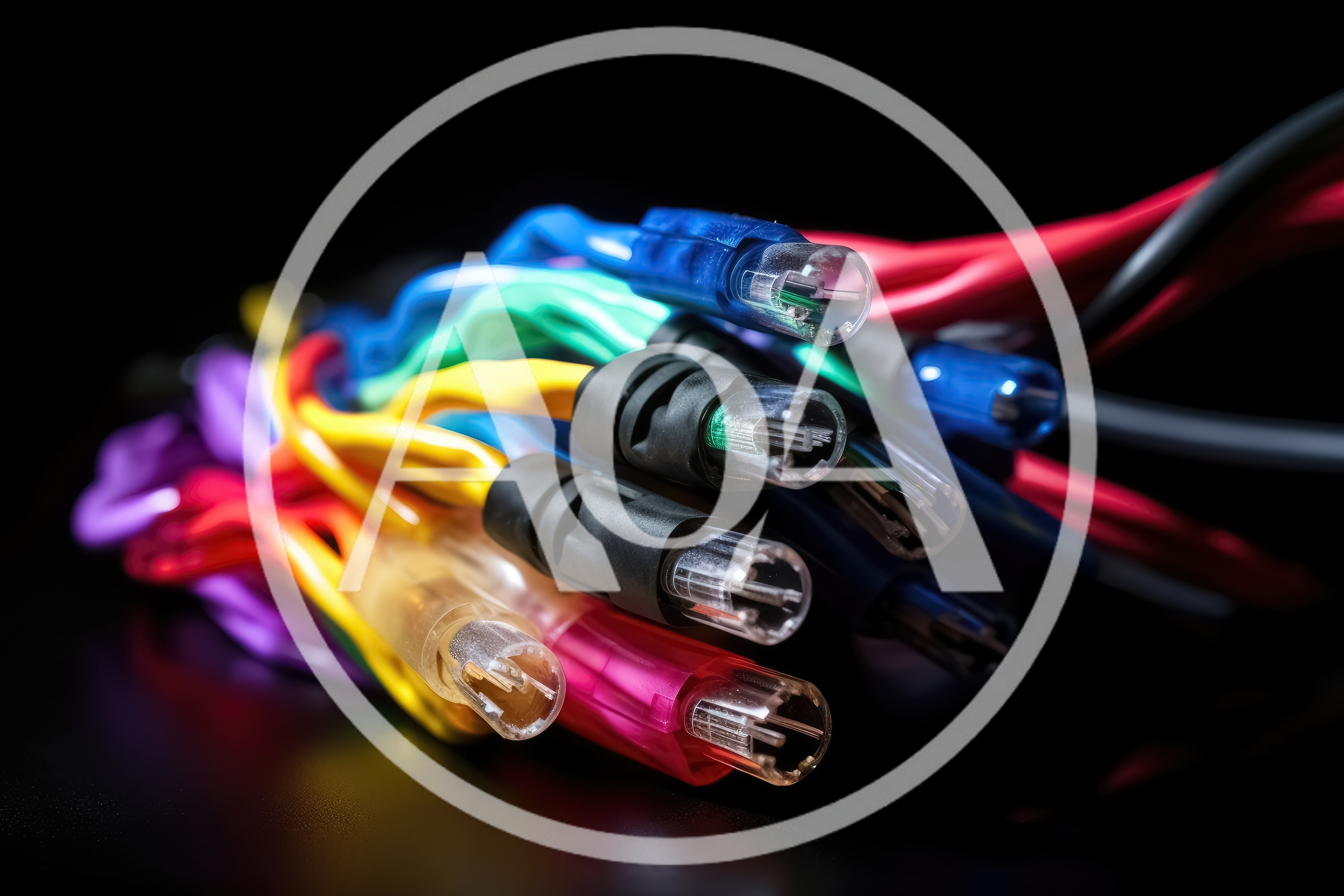 Close Up Of Colorful Fiber Optic Cable Connectors