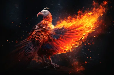 Majestic Phoenix Bird Engulfed In Vibrant Magical Flames