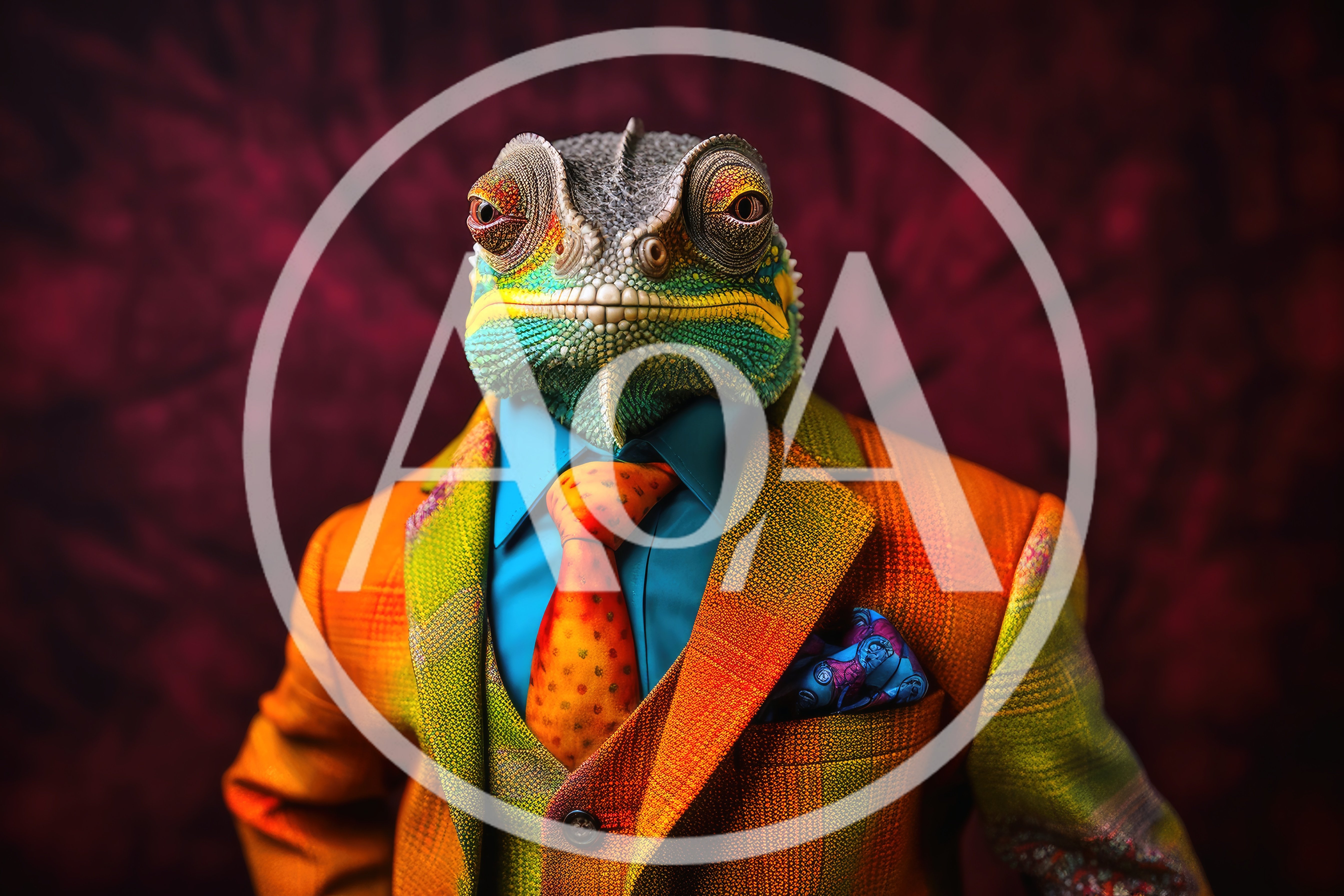 Anthropomorphic Chameleon Dressed In A Colorful Business Suit